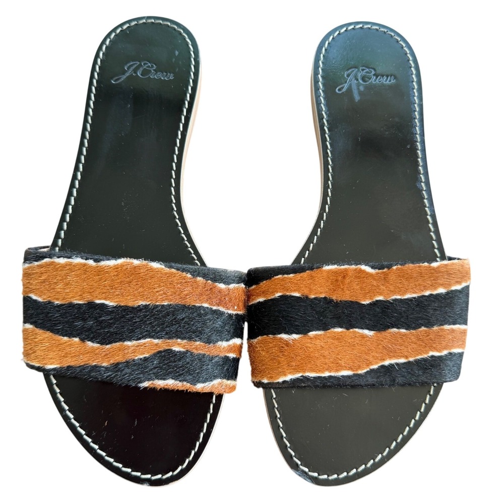 J.Crew Womens Tiger Stripe‎ Calf Hair Slide Sandals AV955 Made in Italy Size 7